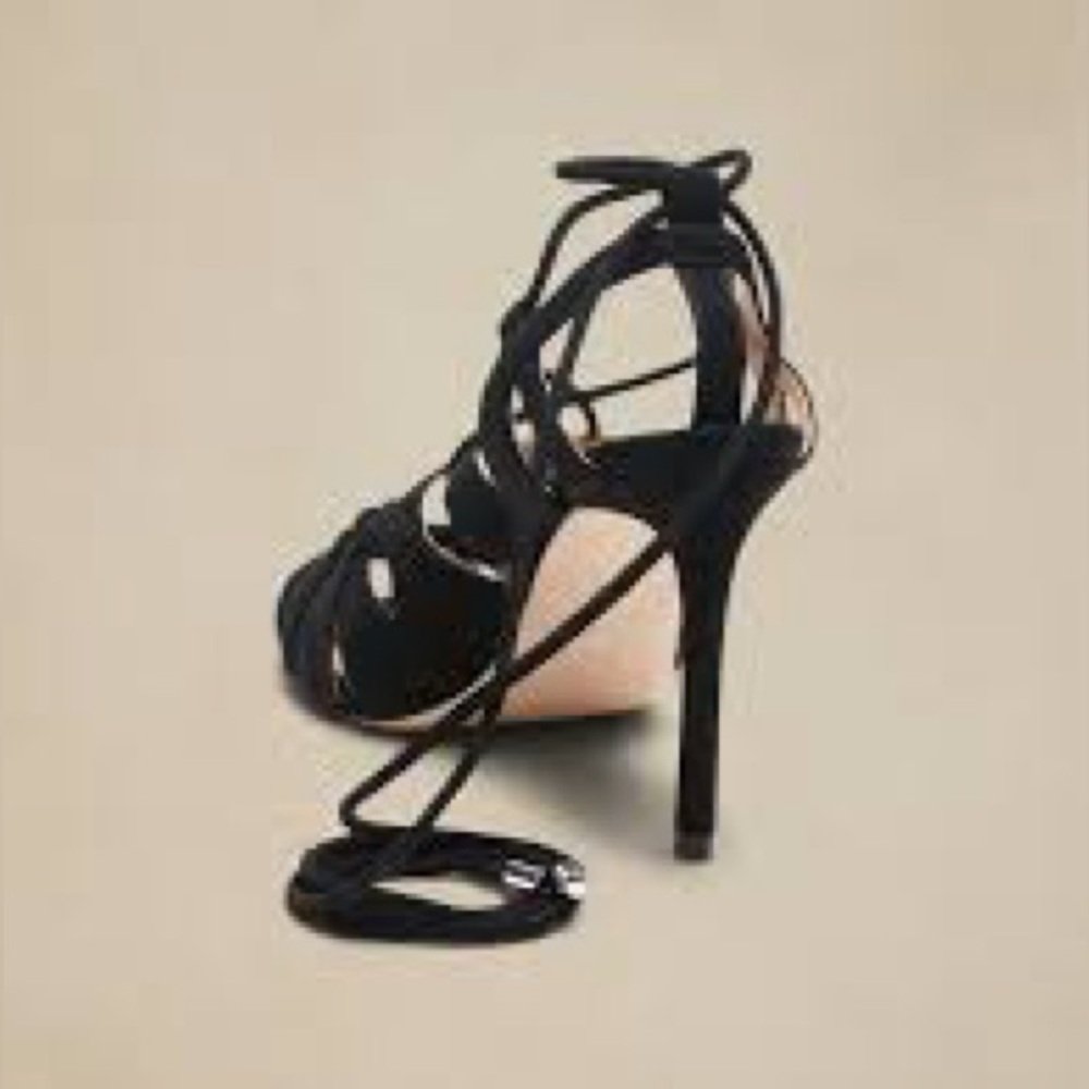Banana Republic Jene Black Suede Lace-Up Heels, Size 8 - Picture 2 of 6